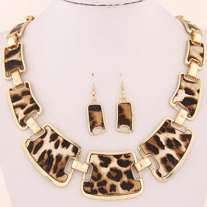 Kymyad Jewellery Sets Fashion Popular Elegant Punk Geometric Leopard Link Chain Necklace Earring Sets Fashion Women Accessories - Surprise store