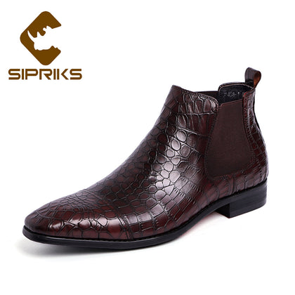 Sipriks Mens Cowboy Boots Imported Italian Tan Leather Chelsea Boots Dress Shoes Crocodile Leather Stretch Ankle Boot Red Bottom