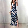 Women Fashion Elegant Wrapped Side Slit Long Party Dress Chevron Stripes Backless Belted Slit Casual Maxi Dress ropa mujer