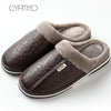 Men's slippers Home Winter Indoor Warm Shoes Thick Bottom Plush Waterproof Leather House slippers man Cotton shoes 2020 New - Surprise store