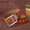 LAUWOO Genuine Leather Rivet Inlay stars Belt For Women Fashion Pin Buckle Waist Women Belts Luxury Brands Leather Belt Female