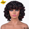 Short Hair Afro Curly Wig With Bangs Loose Synthetic Cosplay Fluffy Shoulder Length Natural Wigs For Black Women Dark Brown 14