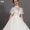 INOE Lucky Women Long Wedding Dress Tulle Ball Gown Organza Sequins Short Half Sleeves for Party White Fashion Bridal Clothing