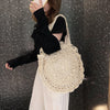 Hand-Woven Straw Bag Women Handmade Hollow Handbag Circle Shape Rattan Bag Big Capacity Summer Handbag Casual Travel Beach Bag