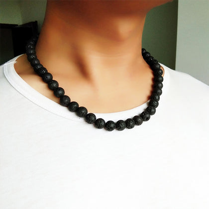 Men Necklace 6mm 8mm Black Volcanic Lava Stone Choker Rock Beads Chains Necklace Men Jewelry Handmade collier Dropshipping
