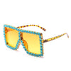 2020 Oversized Square Colorful Diamond Sunglasses Women Big Frame Luxury Crystal Sun Glasses One-piece Rhinestone Eyewear UV400