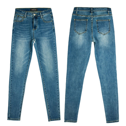 DSQBRAND Women's High Waist Jeans Blue Zipper Slim Pencil Long Pants Thin and High DSQ Letter Inner Label Luxury Street Fashion