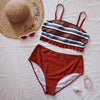 Women Plus Size 3XL 4XL Swimming Suit Summer Striped Print Bandeau Bikini Top High Waist Swimwear Bottom Large Beachwear Biquini