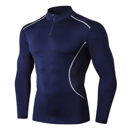 Running Shirt Gym Rashguard For Men Stand Collar Long Sleeve Shirt Men Gym tshirt Camiseta Fitness Hombre Compression Top Zipper - Surprise store