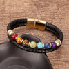 New Chakra Men Bracelet 7 Color Natural Yoga Healing Stone Beads Bracelets Black Genuine Leather Hommes Pulseras Jewelry Gifts