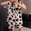 Summer Girl Sweet And Cute V-Neck Short-Sleeved Shorts Thin Suit Comfortable Silk Women's Home Service 2Piece Set Female Pajamas