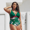 SEASELFIE Plus Size Green and Floral One Piece Swimsuit Women Large Size Sexy V-neck Monokini Bathing Suit 2021 Beach Swimwear