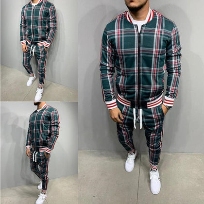 Muscle brothers 2021 new 3D printing retro men's casual sports stripe Plaid suit
