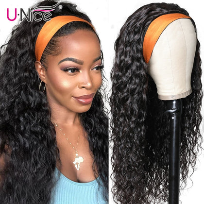 Unice hair 100% Human Hair Grip Headband Scarf Wig Water Wave Human Hair Wig No plucking wigs for Women No Glue No Sew In