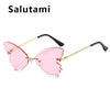 Unique Rimless Crystal Butterfly Cat Eye Sunglasses For Women Fashion Alloy Elegant Sun Glasses Female Rhinestone Party Shades