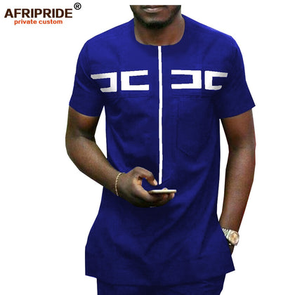 African Men Clothing Ankara Pants Set Dashiki Shirt 2 Piece Outfit Crop Top Attire Short Sleeve Casual AFRIPRIDE A1916030