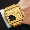 New Luxury Designer Fashion Men Watches Gold Stainless Steel Sport Square Digital Big Quartz Watch for Men Relogio Masculino
