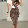 Two Peice Set For Women Casual O-Neck T Shirt& Skirt Set Fashion Leopard Print Office Women Set Elegance Skinny Ropa Femenina