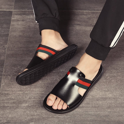Genuine leather Summer Slippers Men Outdoor Breathable Fashion Brand Beach Shoes Flip Flops Indoor Slides Man Flat Sandals 2021