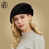 FS Vintage Wool French Beret Hats Women Fedora Black Felt Hats Winter Big Bow Elegant Ladies Church Hat Wedding Berret Femme