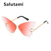Unique Rimless Overiszed Butterfly Cat Eye Sunglasses For Women New Fashion Brand Gradient Sun Glasses Big Frame Female Shades
