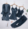 Burgundy Velour Pajama Suit Women 4PCS Kimono Robe Nightgown Set Sleepwear Lady Winter Velvet Warm Lace Folwer Bathrobe Gown