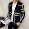 Sweater Jacket Men Fashion High Quality Brand Slim Striped Long Sleeve Suit Collar Cardigan Wool Jacket Coat
