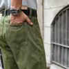 Saucezhan Men Jeans Vulcanization Olive Green 107 Selvedge Denim Jeans Men washed Slim Fit 14 Oz Zipper Fly