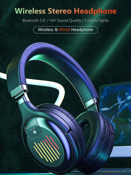Wireless Headphone Bluetooth headset Folded Hifi Stereo Gaming Earphone support FM SD card Headphone for PC and mobile Phone - Surprise store