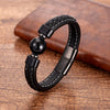 Trendy Genuine Leather Bracelets Men Stainless Steel Clasp Charm Bracelet For Male 6 Style Natural Tiger Eye Lava Stone Jewelry
