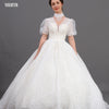 INOE Lucky Women Long Wedding Dress Tulle Ball Gown Organza Sequins Short Half Sleeves for Party White Fashion Bridal Clothing