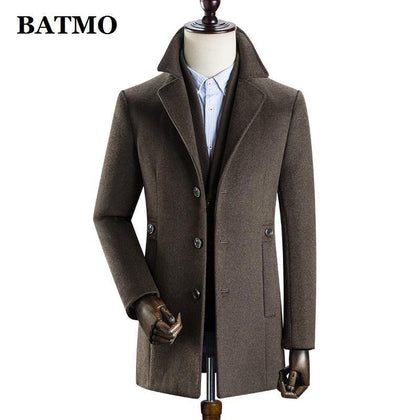 BATMO 2020 new arrival winter high quality wool thicked trench coat men,men's wool thicked jackets ,k627 - Surprise store