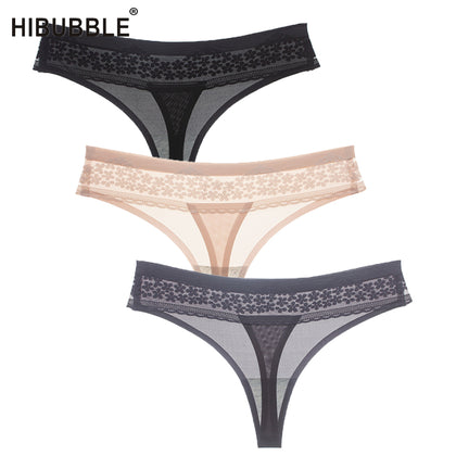 Sexy Lace Embroidered flowers String Seamless Sports Panties Women Back Transparent Underwear Women simple thin Ice Silk thong