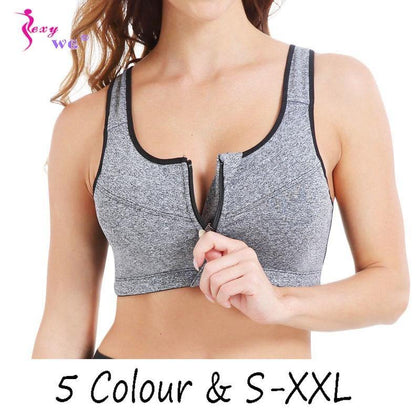 SEXYWG Hot Women Zipper Push Up Sports Bras Vest Underwear Shockproof Breathable Gym Fitness Athletic Running Yoga Bh Sport Tops - Surprise store