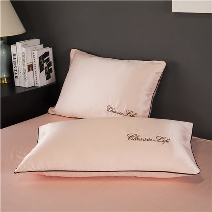 Two Side High Quality Faux Silk Pillowcases High-End Embroidery Solid Color Pillow Case Pillowcase for Healthy Sleep 48x74cm