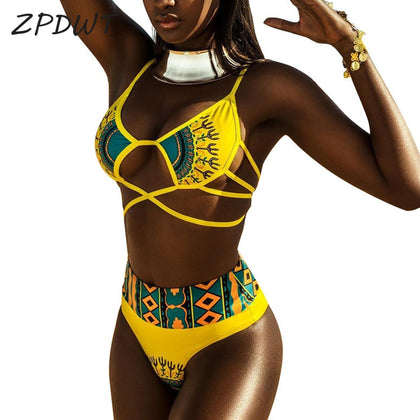 Women's African Style Triangle Mini Bikini Set Multi String Swimsuit Sexy  Bandage Swimwear Tie Side Bathing Suit P230316