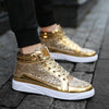 New Fashion Gold Shoes Men Casual Shoes High-top Night Club Sneaker Male Lace-up Sequins Rock Shoes zapatos hombre 2020