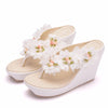 Crystal Queen Women Slippers Summer White Color Lace Flower Style Beaches Flip Flops Platform Sandals Open-toed Casual Shoes