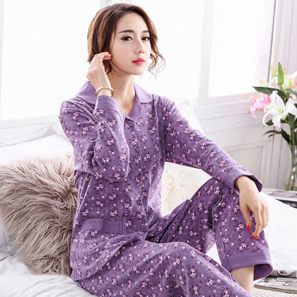 100% Cotton Women's Pajamas Set Long Sleeve Girl Casual Women Sleepwear Leisure Outerwear Sleepwear Pyjamas Nightwear