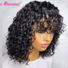 Water Wave Human Hair Wigs With Bangs Wavy Pixie Cut Short Bob Curly Human Hair Wig Brazilian Full Machine Made Wigs For Women