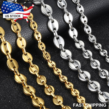 Stainless Steel Marina Coffee Beans Link Chain Necklace for Men Women 7/9/11mm Gold Silver Color Necklace Jewelry Gifts LKNM176
