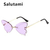 Unique Rimless Crystal Butterfly Cat Eye Sunglasses For Women Fashion Alloy Elegant Sun Glasses Female Rhinestone Party Shades