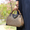 Vintage wooden handle woven handbag weaving straw bag ladies hand bags