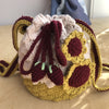 New Hand-knitted Crochet rainbow Flowers Women Shoulder Messenger Bag Woolen Yarn Handmade Tassel Shopping Handbag