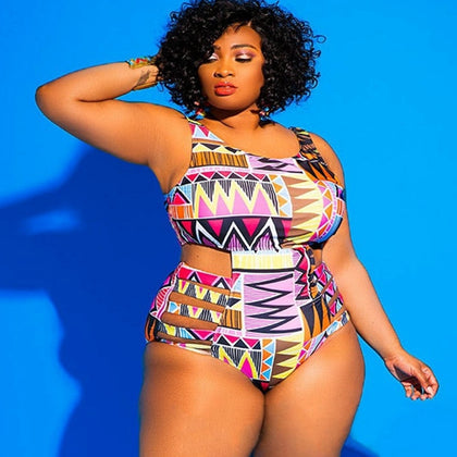 Plus Size Swimwear Bandage Cut Out Bathing Suit Women One Piece Swimsuit African Print Monokin Large Size Bodysuit Sexy Swimsuit