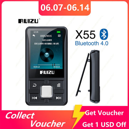 RUIZU X55 Clip Sport Bluetooth MP3 Player 8GB Mini with Screen Support TF Card,FM,Recording,E-Book,Clock,Pedometer Music Player