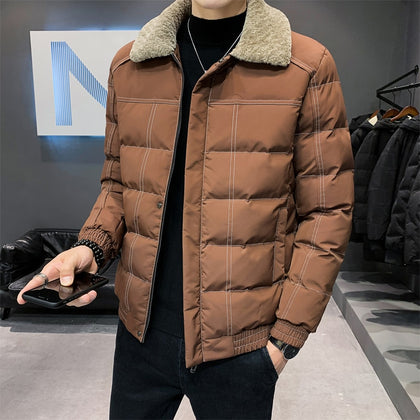 short cotton jacket 2021 new men's fashion casual thickening Slim lapel lambs wool collar jacket