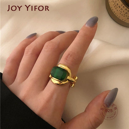 925 Sterling Silver Party Rings France Gold Plated Vintage Green Stone Elegant Bride Jewelry Gifts For Women Couples