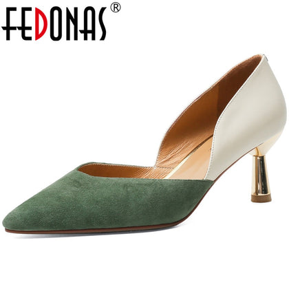 FEDONAS Fashion Mixed Colors Women's Shoes 2021 Newest Summer Autumn Suede Leather High Heels Pumps Wedding Party Shoes Woman