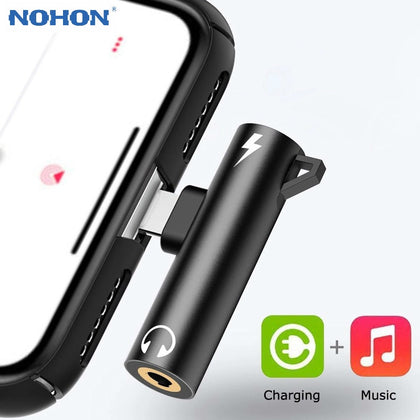 Nohon 2 in 1 Audio Adapter for iPhone Lightning to 3.5mm Jack 3 5 mm Dual Lightning Headphone 8Pin Charging Cable Splitter